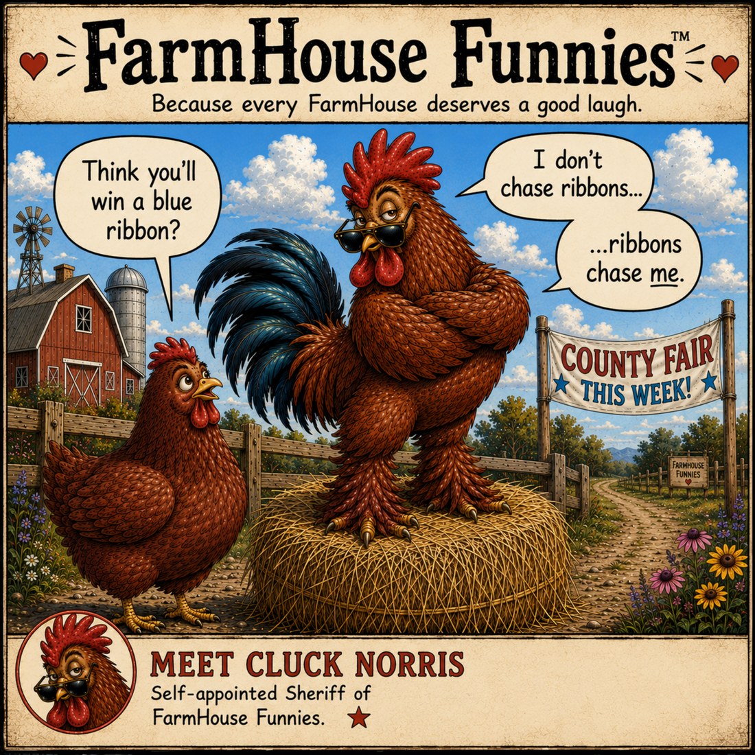 Welcome to FarmHouse Funnies™ – Comic #001: Ribbons Chase Me