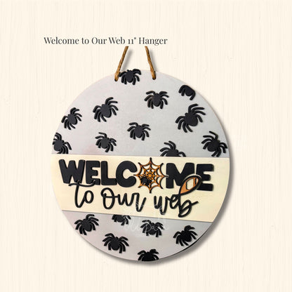 Hand Painted Spider Web Door Hanger – Rustic Halloween Decor