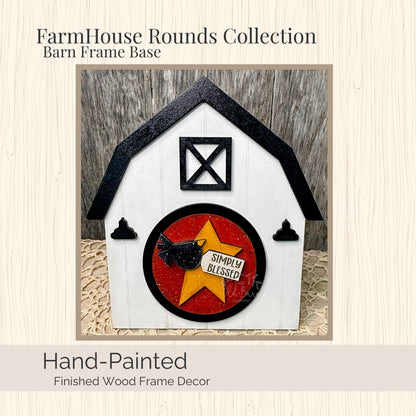 FarmHouse Rounds Barn Frame Base | Hand Painted | Interchangeable 3" Round Display | Red or White