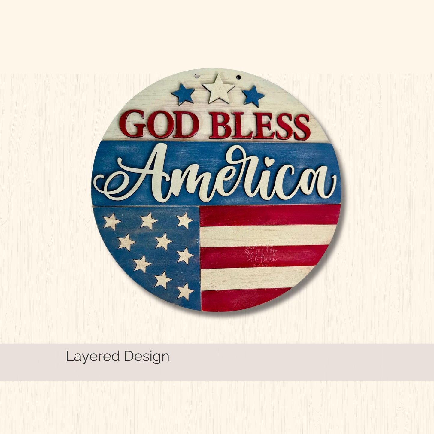 God Bless America Door Hanger, Patriotic Wood Sign, 4th of July Front Door Decor