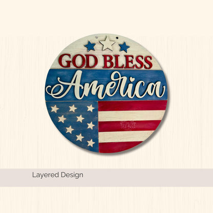 God Bless America Door Hanger, Patriotic Wood Sign, 4th of July Front Door Decor