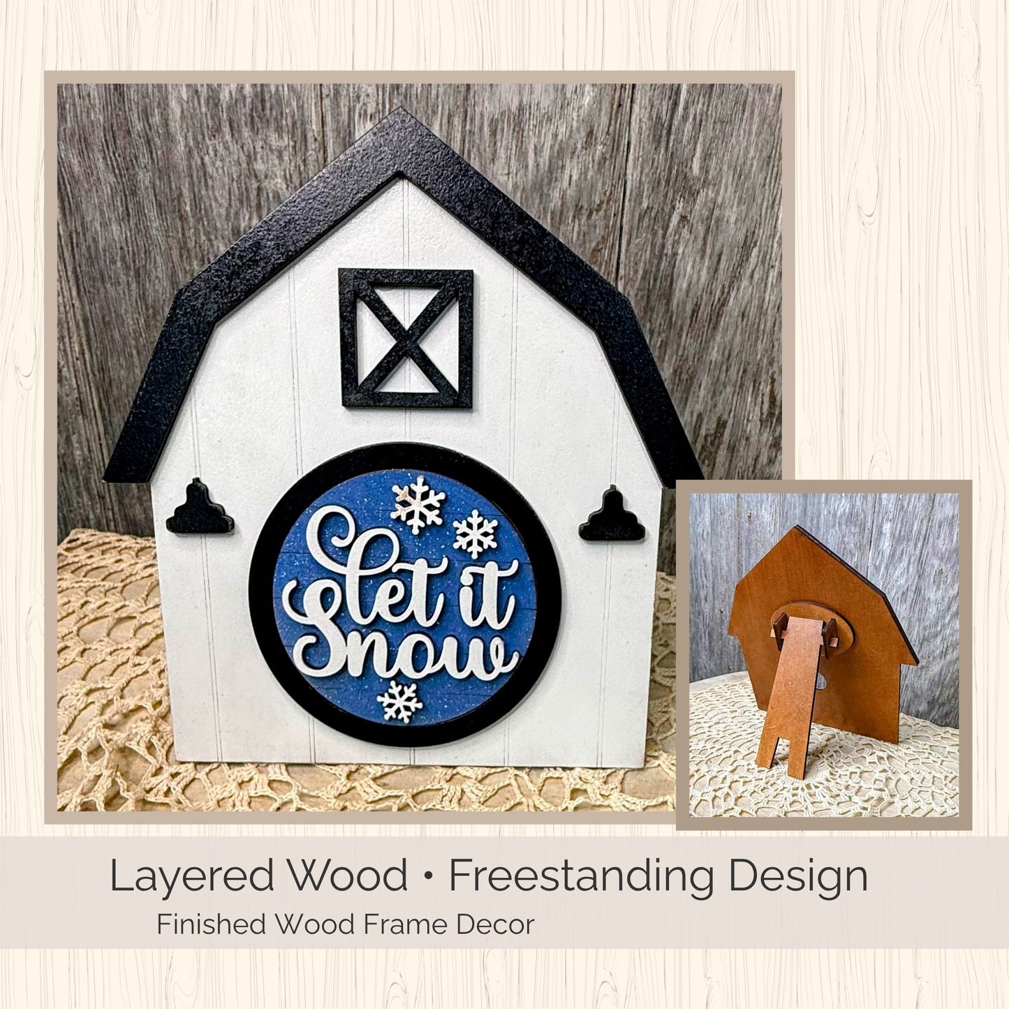 FarmHouse Rounds Barn Frame Base | Hand Painted | Interchangeable 3" Round Display | Red or White