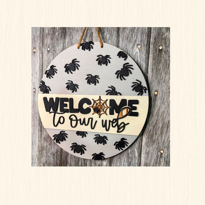 Hand Painted Spider Web Door Hanger – Rustic Halloween Decor