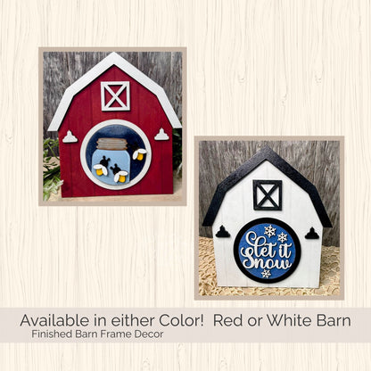 FarmHouse Rounds Barn Frame Base | Hand Painted | Interchangeable 3" Round Display | Red or White