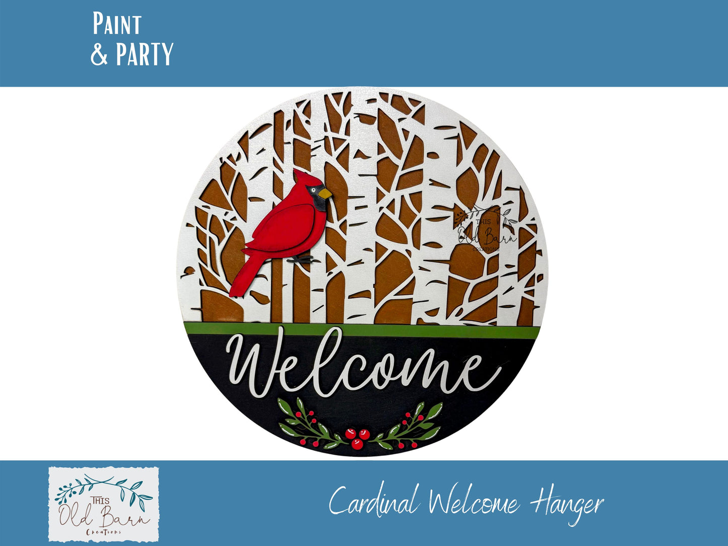 Cardinal Welcome Sign • Winter Door Hanger • Birch Tree Round Door Sign • Red Cardinal Décor • Farmhouse Hanger
